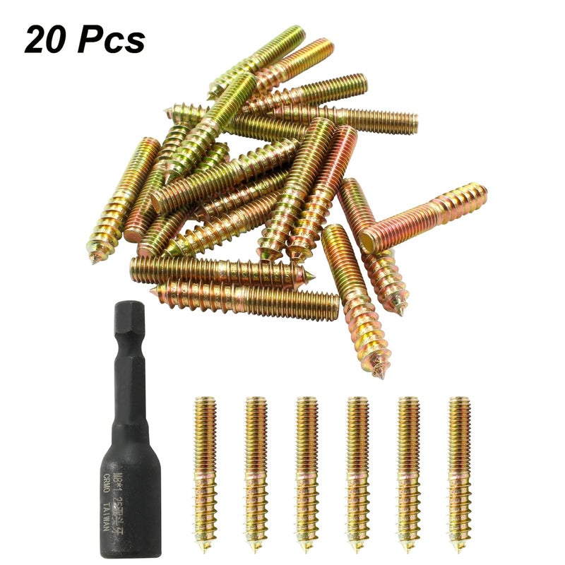 Hitefu 20PCS Hanger Bolts, M8 Double Ended Screws 2"(50mm) Length, M8 Dowel Screw for Wood Furniture, with (M8x1.25mm) Hanger Bolt Driver - Image 2